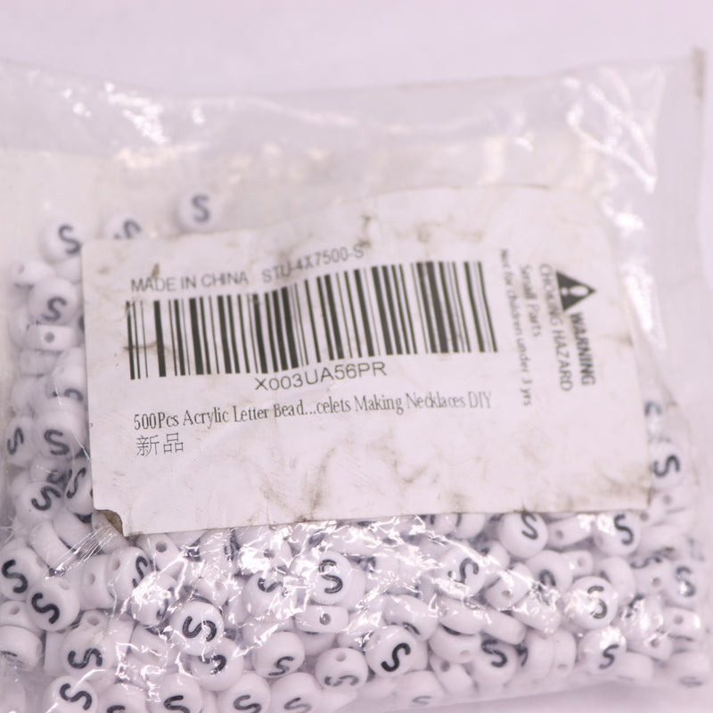 (500-Pk) Letter Beads "S" Small Plastic White 4X7mm