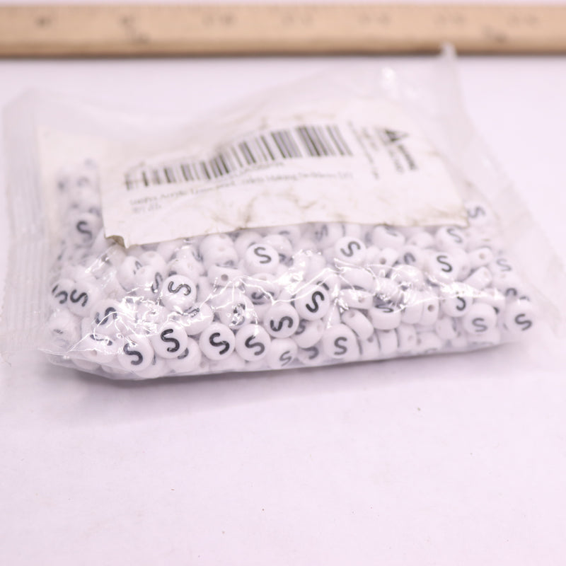 (500-Pk) Letter Beads "S" Small Plastic White 4X7mm