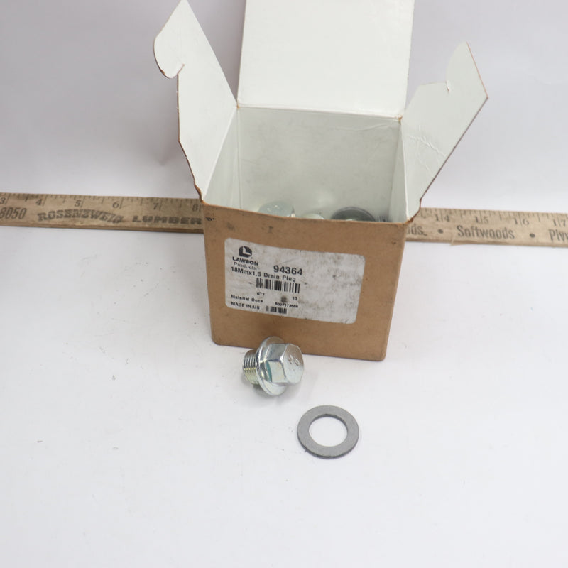 (10-Pk) Lawson Metric Drain Plug with Gasket M18 x 1.5mm 94364