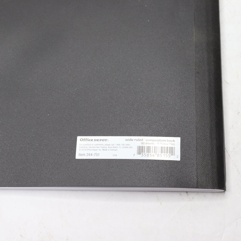 Office Depot Composition Book Wide Ruled Black 7 1/2" x 9 3/4" OD244751