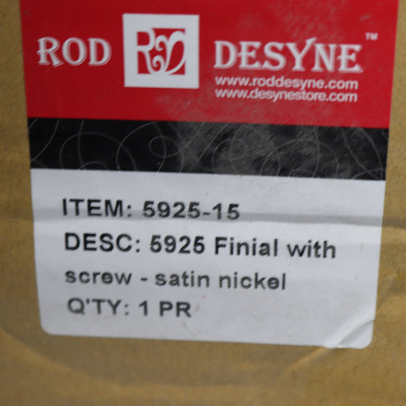 (Pair) Rod Desyne Finial Curtain Rod End Satin Nickel 5925-15