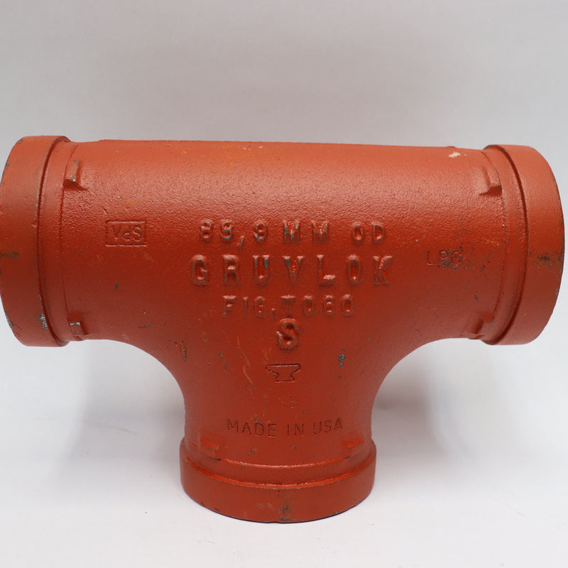 Gruvlok Straight Tee Grooved End IPS Pipe Fitting 3" 7060