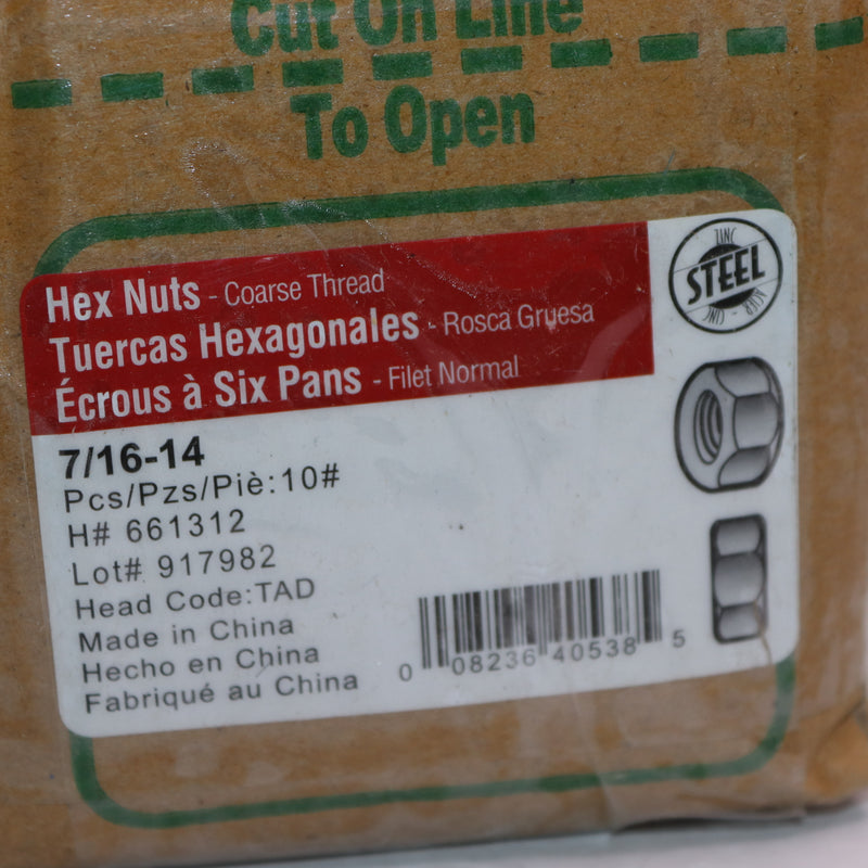 Hillman Hex Nuts Zinc-Plated Steel SAE 7/16"-14 10 Lbs 661312