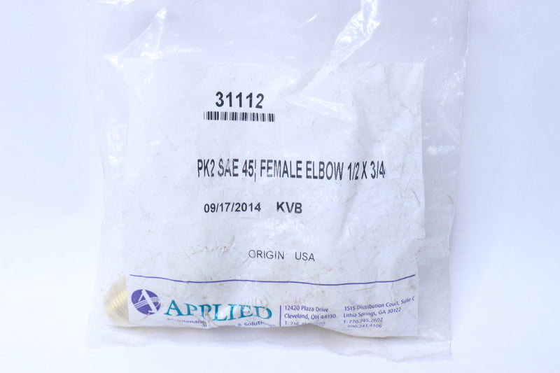 (2-Pk)  Applied Maintenance Supplies Female 45 Deg Elbow 1/2" x 3/4" 31112