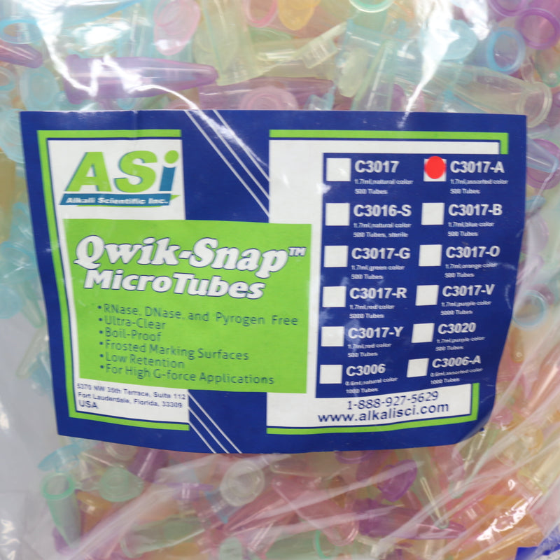(500-Pk) Alkali Scientific Micro Tube Assorted Colors 1.7ml C3017-A
