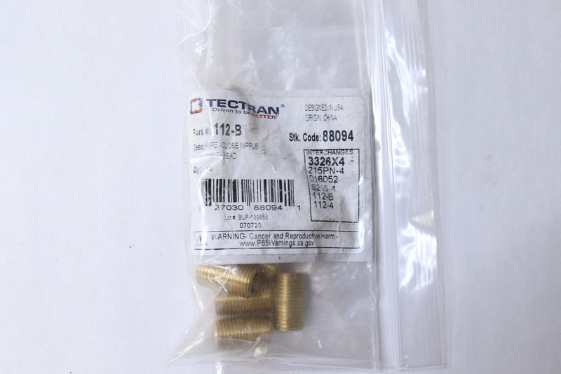 Tectran 112-B Narrow Nipple Brass Threaded Tube 1/4" - 10 PACK