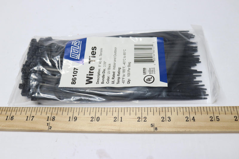 (100-Pk) Mars Nylon Wire Tie Black 8" 86107