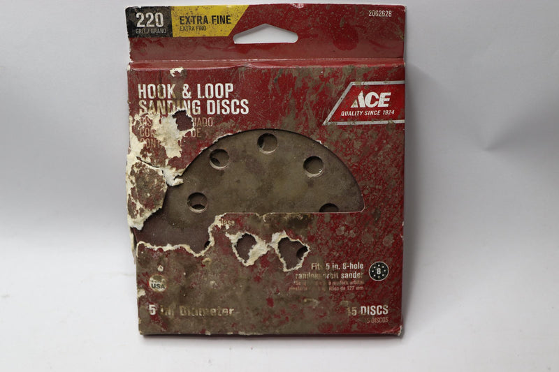(15-Pk) Ace Sanding Disc 8 Hole 220G P15 5" 2062628