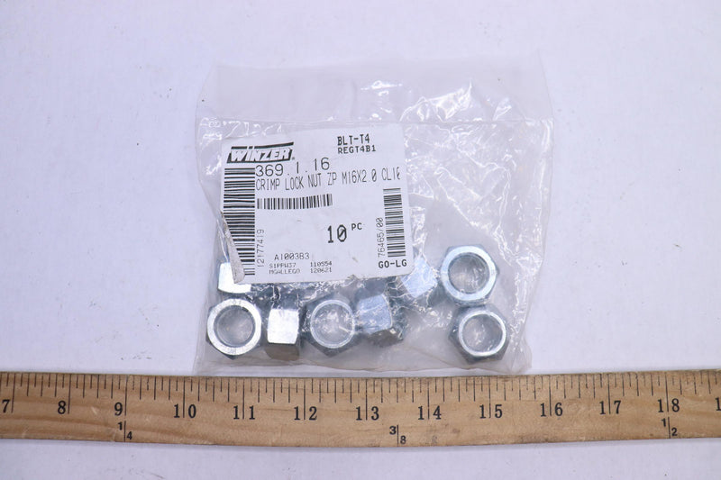 (10-Pk) Winzer Crimp Lock Nut Class 10 Zinc Plated M16 x 2" 369.1.16